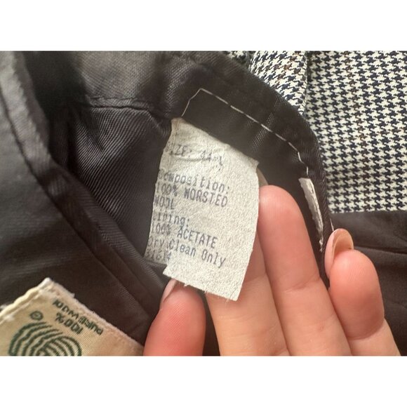 EVAN PICONE Men's Vintage Filenes Black Houndstooth Wool Blazer Jacket Size 44 L - Picture 4 of 10